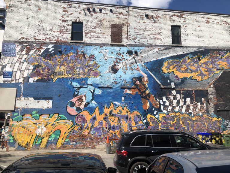 Skydivers mural, seen in its entirety.