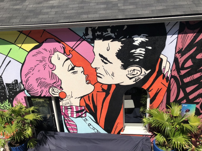 'The Lovers' mural viewed from above.